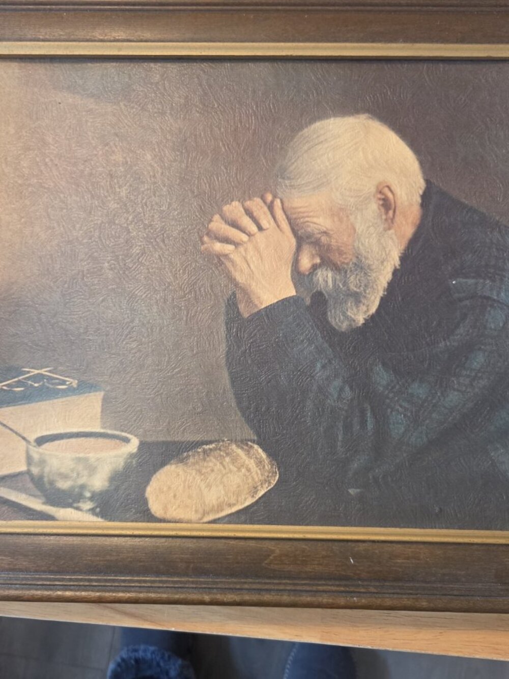 Vintgage Grace by Eric Enstrom Praying Man Wood Framed Print Cottage Decor